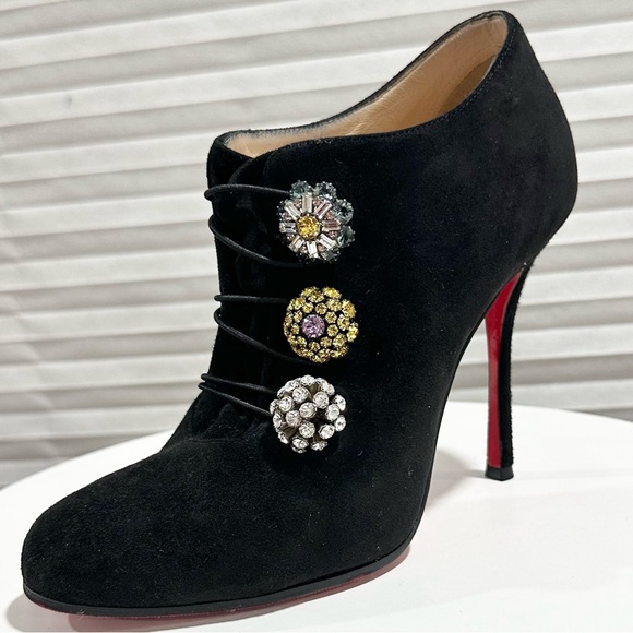 🌺CHRISTIAN LOUBOUTIN🌺 Black Suede Bijoux Booties Size: 35.5 - Picture 2 of 14
